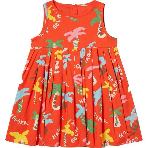 NEW! STELLA MCCARTNEY Palm Tree Organic Summer Dress Baby Girls Sz 6 Months Red - Picture 2 of 15